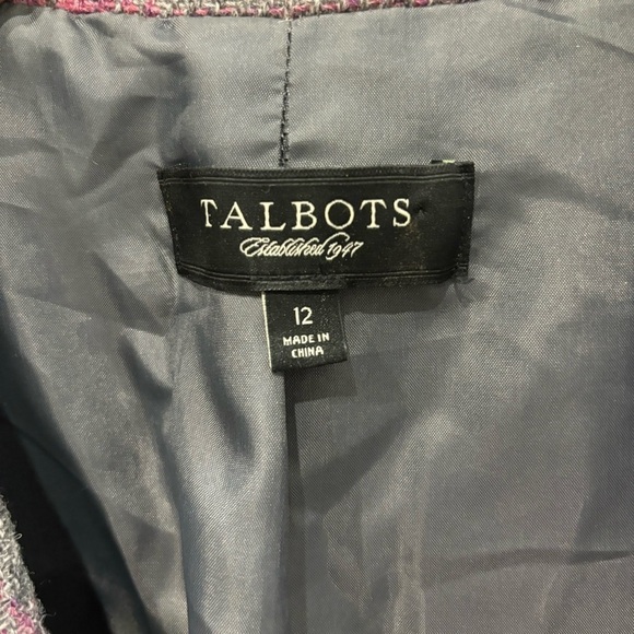 Talbots 12 Jacket Gray Pink Plaid Windowpane Wool Tweed Blazer Snap Front - Picture 4 of 11